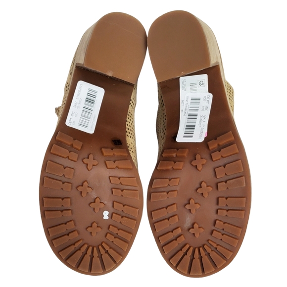 New Lucky brand vacob open toe chunky heel perforated suede ankle booties tan - Picture 12 of 13